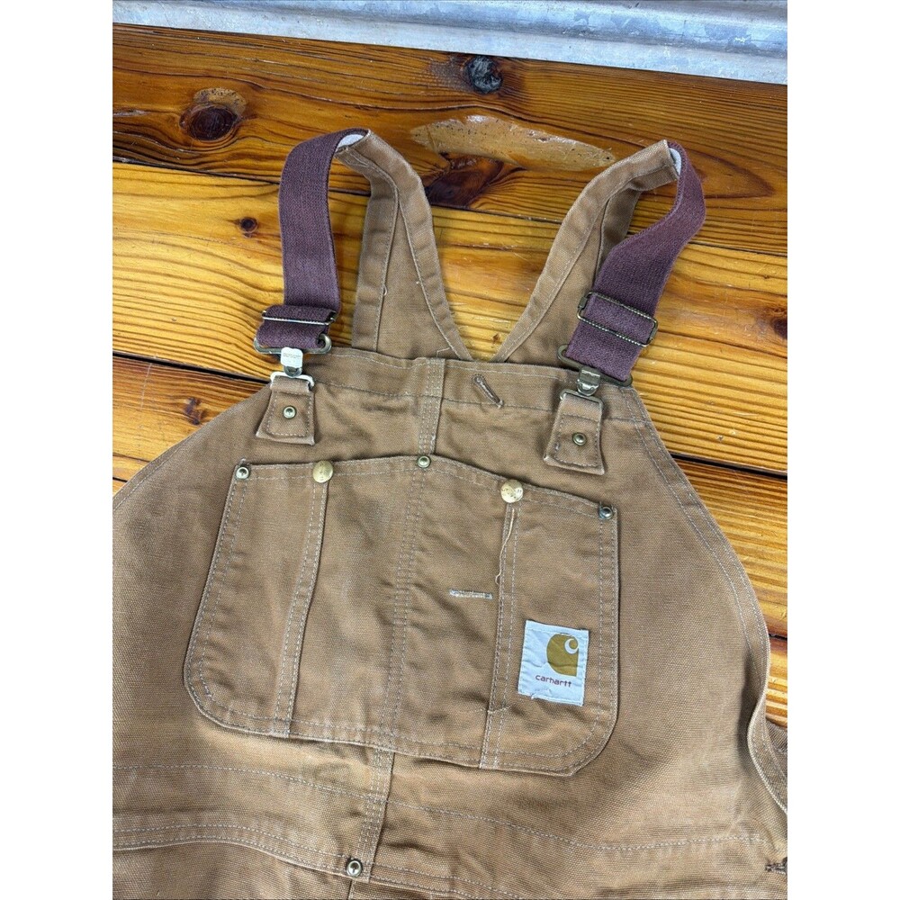 Vtg Carhartt Non Insulated Bib Overalls Mens Double Knee Union Made in USA 44x30